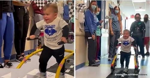 2-jähriger Junge läuft zum ersten Mal, nachdem er gelähmt wurde